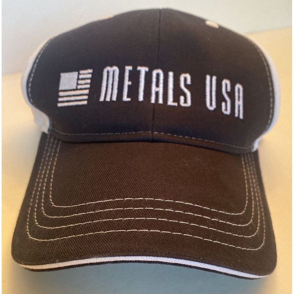 Metals USA hat American flag Adjustable Trucker Hat Ball Cap Black‎ & White